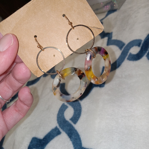 Gold Tone Double Hoop Dangle Earrings - Picture 4 of 5